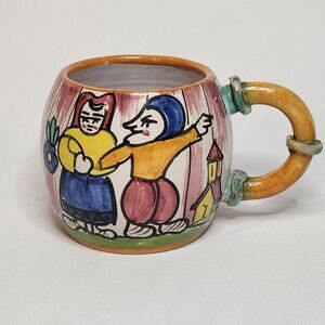 Vintage Faone Scardin Italy 4" Ceramic Hand Painted Pottery Mug Couple Art Milan